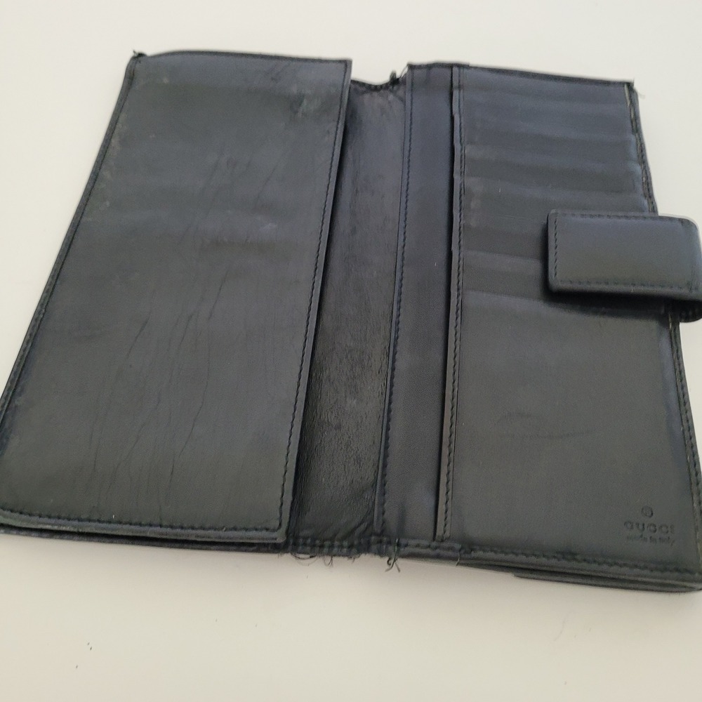 Gucci GG Monogram Long Wallet Black Canvas Leather Logo Bar 035-213313-2150 - Picture 3 of 15